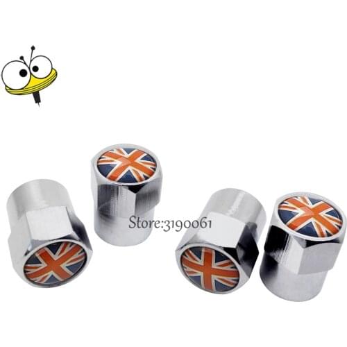 Car Styling Auto Accessories Tire Valve Stem Caps For Union Jack Logo For MINI BMW Jaguar Mazda Renault Skoda Honda Audi Opel MG