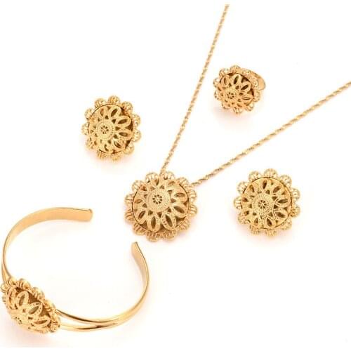 Bangrui Traditional Ethiopian&America&Canada&Isreal Wedding Jewelry Sets Joias Ouro yellow Gold Filled African Bridal Jewelry