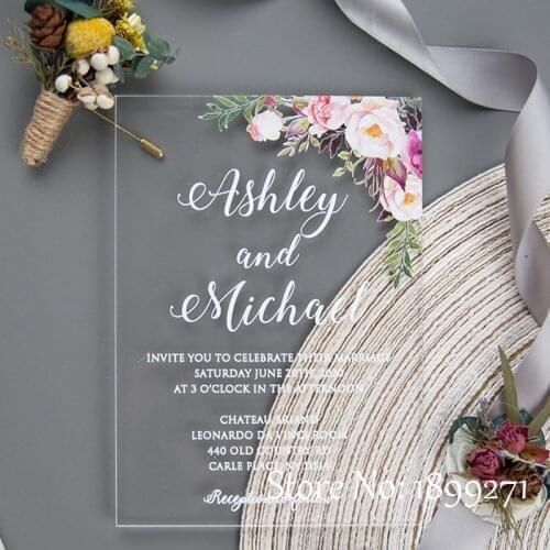 Free Shipping faire part de mariage Wedding Card Acrylic Wedding Invitations 100pcs Acrylic invitations Invitaciones de boda