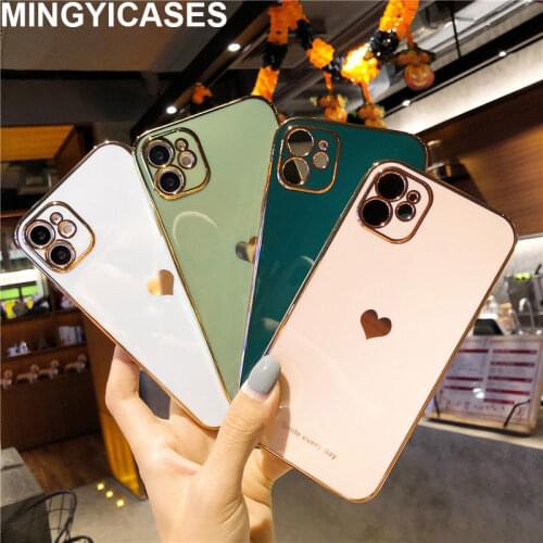 Electroplated Love Heart Phone Case For iPhone 12 Pro 11 Pro Max XR X XS Max 7 8 Plus Soft Silicone Camera Protective Back Cover