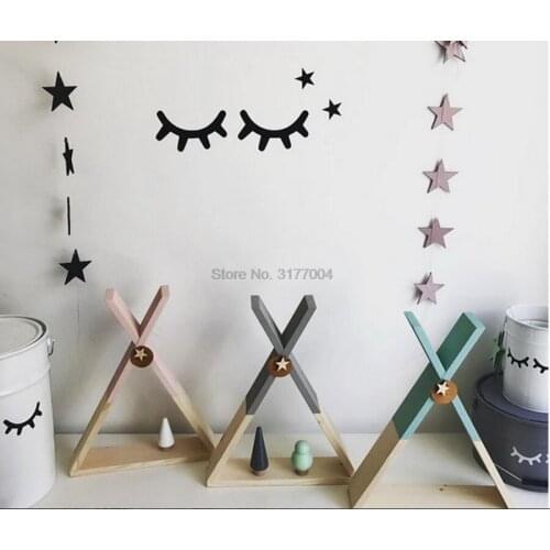 DHL 100Pair Nordic Style Cute Wooden 3D Eyelash Wall Sticker Decor Kids Baby Room Background Wall Sticker Home Decoration