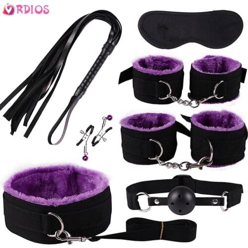 VRDIOS Exotic Accessories Nylon Set Handcuffs For Sex Toys For Adult Games Nipple Clamps Whip Spanking BDSM Sex Toys For Woman