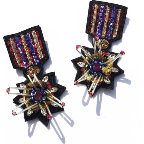 Epaulet Black bead tube sequins patch Applique Handmade Rhinestone nail bead 3D patch for dress DIY Wholesale support