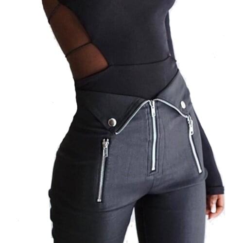 Gothic Harajuku Grunge Pants Women Zipper Fold Streetwear Pencil Casual Fashion Pant Black Chic Summer Long Trousers Streetwear