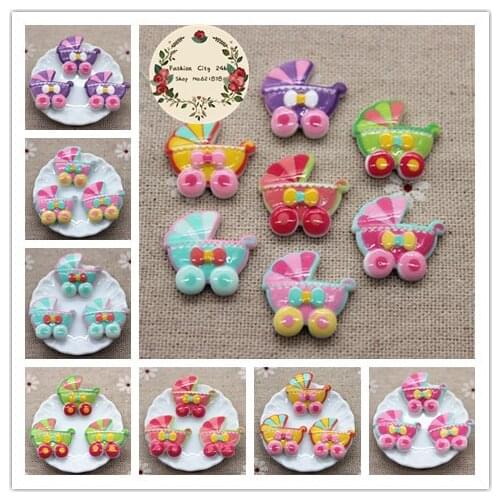 20pcs Kawaii Baby Carriage Resin Miniature Art Flatback Cabochon DIY Decorative Craft Scrapbooking,20*20mm