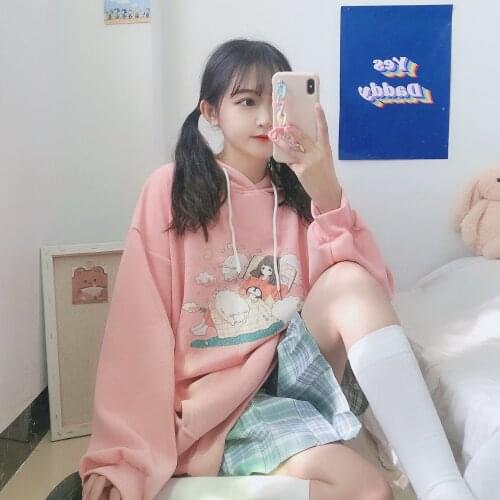 Kawaii Harajuku Sweatshirt Japanese Streetwear Hoodie Graphic Cute Ulzzang Hoodies Woman Hoodie Cotton Oversize Warm Pullover