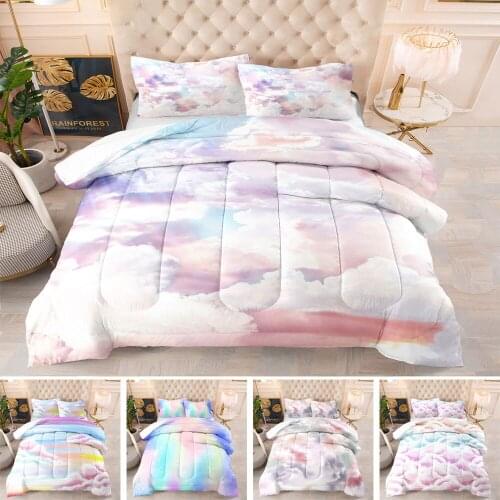 Colorful Sky Bedding Sets 2/3 Piece Rainbow Cloud Bed Cover Landscape 3D Print Girls Bed Quilt Cover Queen King Size Bed Sets