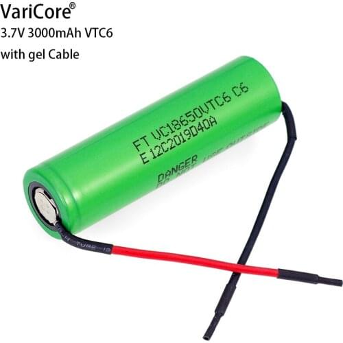2021 VariCore VTC6 3.7V 3000mAh 18650 Li-ion Battery 30A Discharge VC18650VTC6 batteries+DIY Silica gel Cable