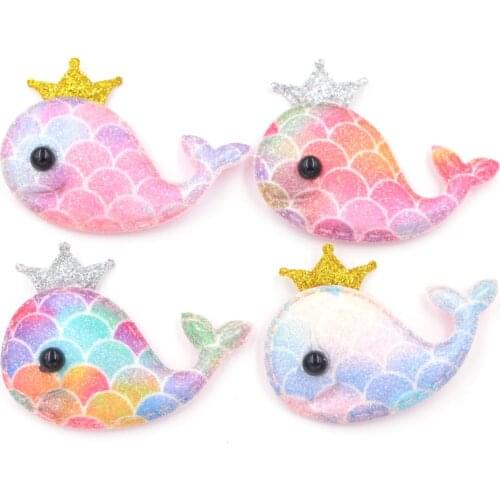 Cute 50*38mm Mermaid Scale Iridescence Fabric Padded Dolphin Applique for Craft Hair Clips Decor Glitter Patches Accessories F38