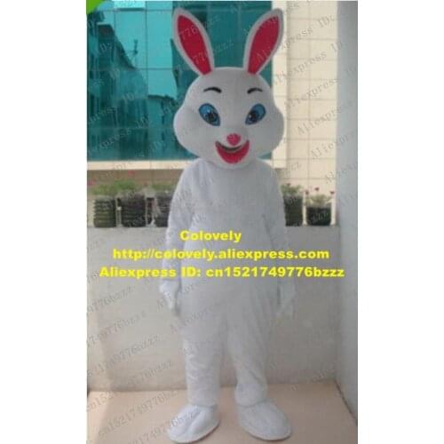 Cute White Easter Bunny Rabbit Mascot Costume Mascotte Jackrabbit Hare Lepus Adult With Long Ears Blue Eyes No.995 Free Ship