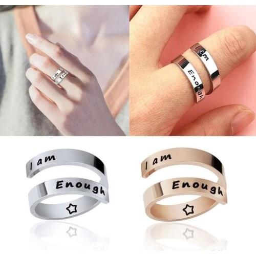 Fashion I Am Enough Ring Adjustable Letter Rings For Women Men Valentines Day Jewelry Gift Double Engraving I Am Enough Ring
