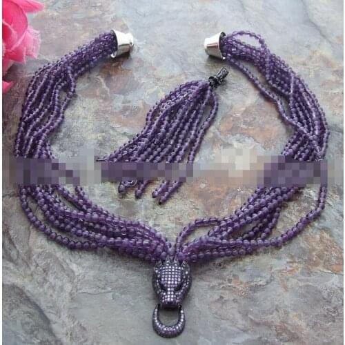 Natural 6row crystal CZ Pendant Necklace