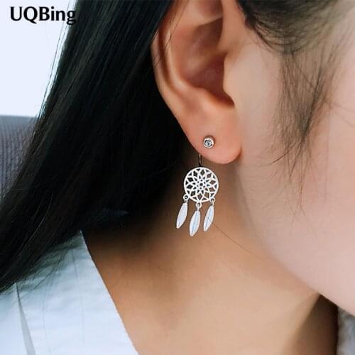 New ArrivalsFashion Hanging Feathers Dreamcatcher Earrings 925 Silver Stud Earrings For Women Jewelry