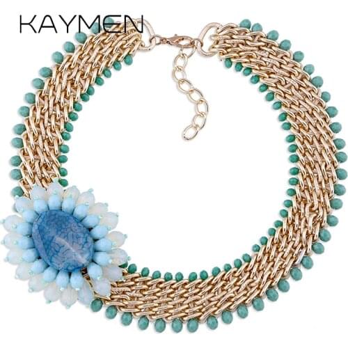 KAYMEN New Arrival Unique Desgin Exaggerated Sunflower Shape Chokers Necklace Fashion Womens Statement Crystals Necklace