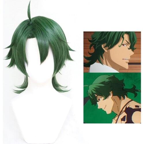 Anime SK∞ Joe Cosplay Wig Green Short Straight Mullet Hair Ponytail Heat Resistant SK8 the Infinity Halloween + Wig Cap