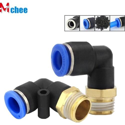 PL Elbow Pneumatic Fitting 1/4 3/8 1/2 1/8 BSP Male Thread Air Quick Connector L Shape Push In Hose OD 6mm 8mm 10mm 12mm