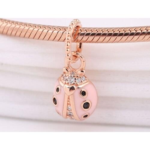 Authentic S925 Silver Mixed Enamel Ladybird With Crystal Pendant Bead Charm for Women Bracelet Bangle DIY Jewelry