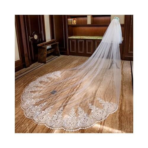 Romantic 5 M Wedding Veil Cathedral Two Layer Lace Appliqued Long Bridal Veils With Comb Woman Marry Gifts 2019 New Accessories