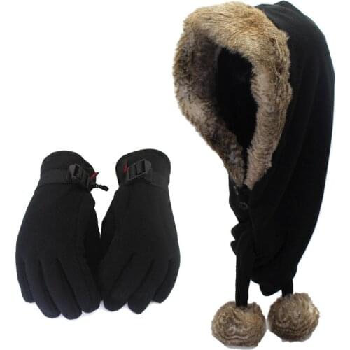 Russian Bombers Hat For Men and Women Scarf and Hat and Glove Suit in Autumn and Winter