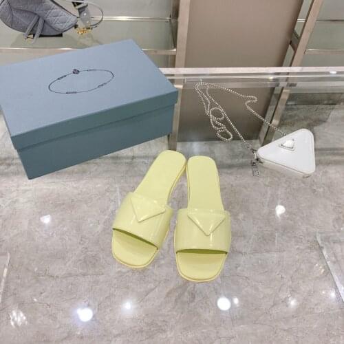 Triangle decorative buckle sandals slippers square toe sheepskin lining top quality luxury brand womens sandal beach flat