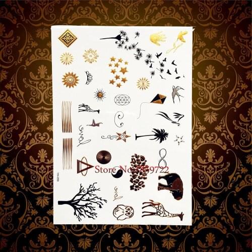 Sexy Women Leopard Print Flash Gold Metallic Tattoo Decals HYH059 Animals Owl Dandelion Designs Waterproof Tattoo Children Xmas