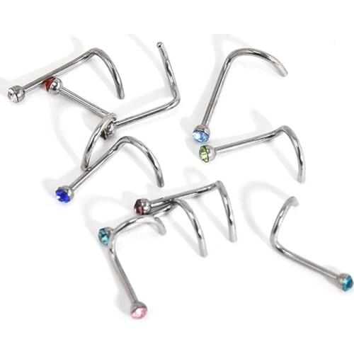 10Pcs Crystal Gem Nose Stud Piercing Earring Alloy Rose Colorful Nose Ring Piercing Nose Jewelry