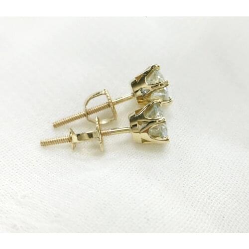 1.0ctw Carat Round Moissanite 14K Yellow Gold Screw Back Stud Earrings Test Positive Moissanite Diamond For Women