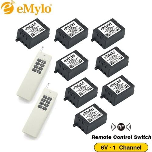 EMylo DC5V/ 6V Smart Switch Wireless RF Remote Control Switch Light Lamp Switch 433Mhz White Long Transmitter 8X 1Channel Relays