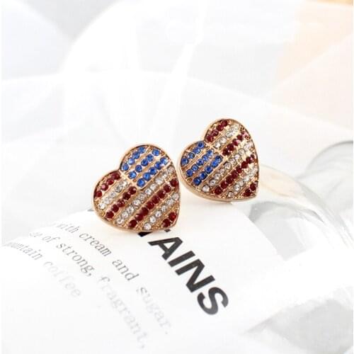 Vintage Heart Stud Earrings Fashion Blue Red Crystal Lovers Earrings Brincos Jewelry Party Gift for Women Girls