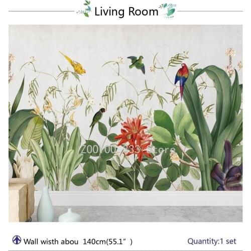 Waterproof Green Grass Leaves Wall Stickers Living room Bedroom Bird DIY Wall Decals Baseboard Removble Murals Home Decor