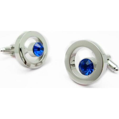 10pairs/lot Silver Round Circles Loop Cufflinks Blue/White Crystal Inlaid Cuff Links Mens Jewelry Accessory Wholesale