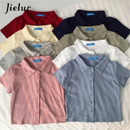 Jielur Solid Color T Shirt Women Short Sleeve Korean Basic Tee Tops Tshirt Femme Summer 2021 New 8 Colors T-Shirt Hipster White