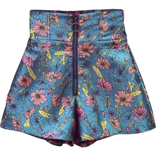 2021 New Women Fashion Loose Color Patchwork Printing Zipper Office Lady High Waist Wide Leg Shorts Summer Autumn X377