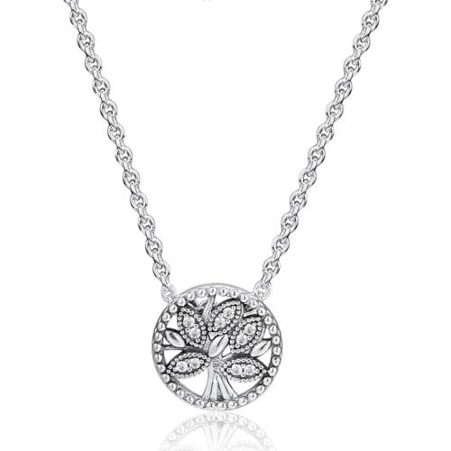 Tree of Life Necklace Jewelry 925 Sterling Silver Choker Necklaces for Women Pave Stones Family Tree Pendant Necklaces Jewelry