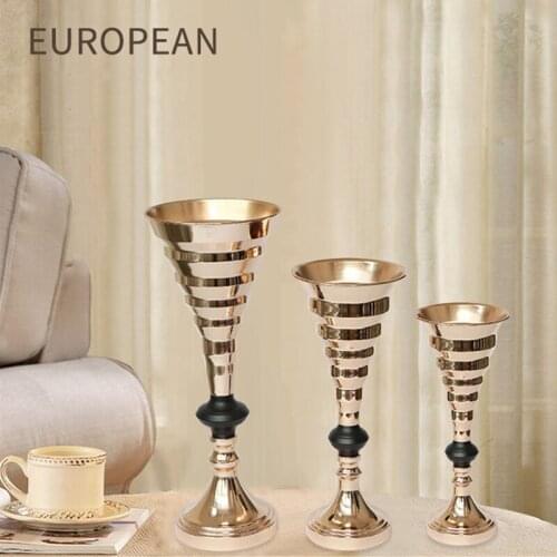 Gold Vase Metal Flower Road Lead Luxury Wedding Table Centerpieces Flowers Vases Pillar Stand For Marriage Party Home Decoration