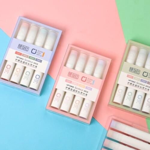 4 Pcs/Set Super Soft Tip Highlighters Korean Stationery Kawaii Light Color Art Drawing Doodling Fluorescent Marker Pen Supplies