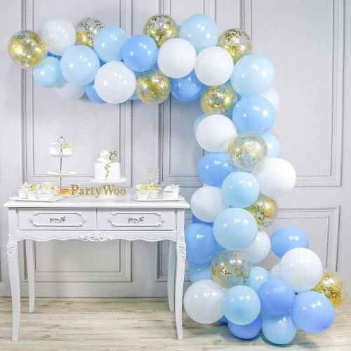 70 pcs 12 Inch Baby Blue Balloon Garland White and Gold Confetti Balloons for Blue Baby Shower Balloons Latex Balloons Decor
