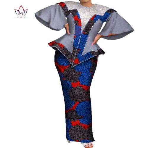 African Skirt Sets for Women Dashiki Flared Sleeves africa clothing Crop Top and Skirt Sets Traditional African Clothing WY8189