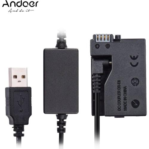 Andoer DR-E8 USB Power Kit AC Adapter Replacement DC Coupler Dummy Battery Single USB Input for Canon Rebel T3i T2i T4i T5i EOS