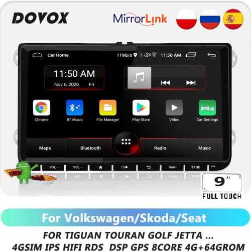 DOVOX 2 Din Android 10 Octa-Core 9 inch For VW Volkswagen Golf Skoda Octavia GPS Radio Car Multimedia Player RDS 4G Autoradio