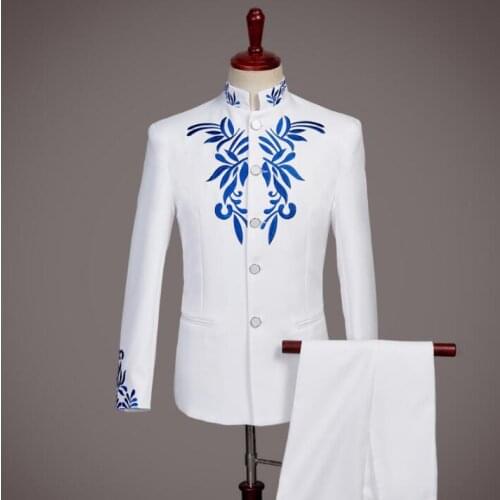 Blazer men formal dress latest coat pant designs embroidery Chinese tunic suits men terno masculino trouser wedding suits mens