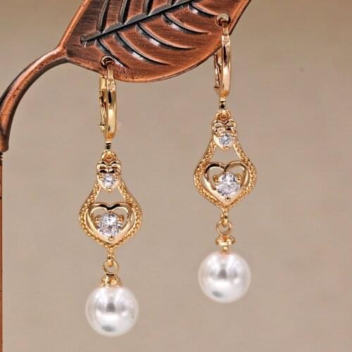 Bohemian Pearl earrings in Drop Earrings for Womens earrings Gold Filled with Zircon Dangle Earrings Wedding Jewelry Gift
