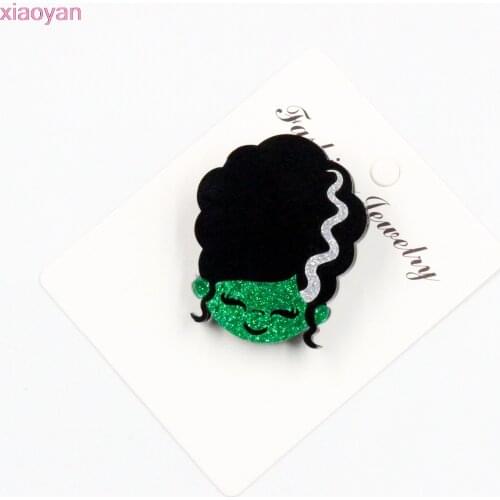 1pcs)Halloween Brooch (Safety Pin) Trick or Treat Brooch Glitter Monster Family Acrylic Brooch
