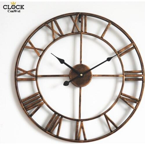 New 3D Circular Retro Roman 45cm Wrought Hollow Iron Vintage Large Mute Wall Clock on The Wall Decoration for Home Decoration