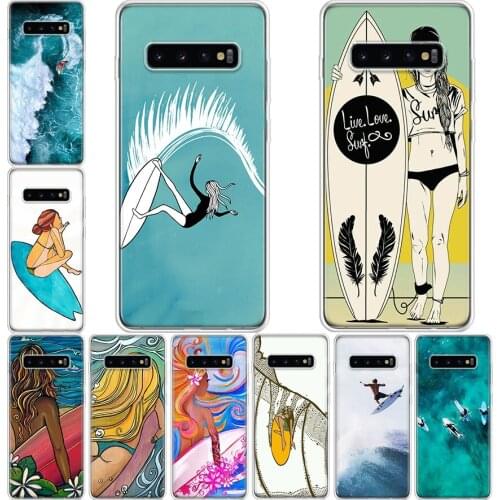 Surfboard surfing art surf Girl summer Phone Case For Samsung Galaxy A71 A70 A51 A50 A41 A40 A30 A21 A10 A01 A90 A20S A20E A10S