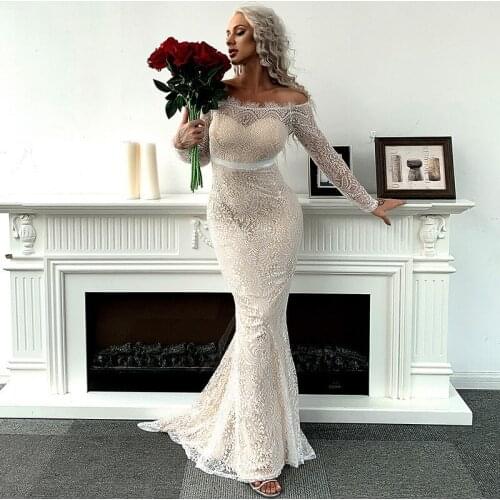 Elegant Lace Prom Dresses 2021 Off the Shoulder Mermaid Sexy Evening Party Gowns Vestidos Feast Largos