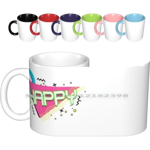 Happy Memphis Ceramic Mugs Coffee Cups Milk Tea Mug Memphis 80s Mens Costume 80s Womens Costume 80s Costume 90s Costume 90s