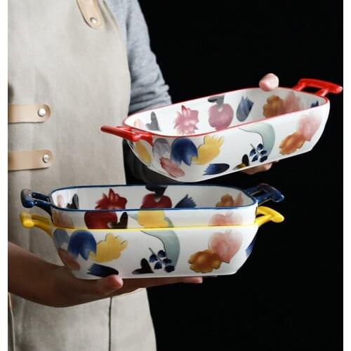 Nordic ceramic bakeware microwave oven special plate household ceramic baking cheese baked rice bowl plate western tableware