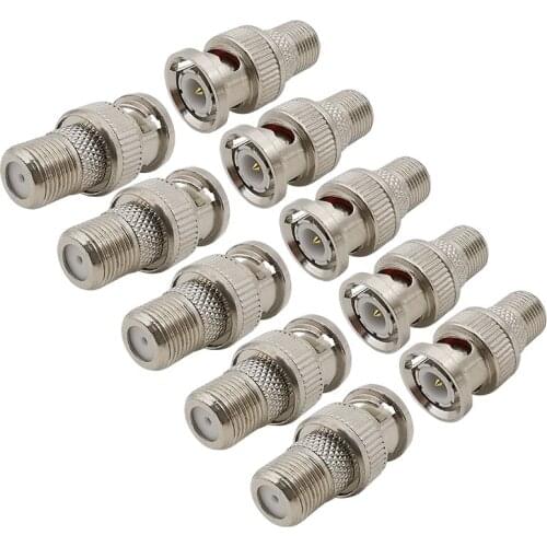 10Pcs/lot F-Type to BNC Connector BNC Male Plug to F Female Jack RF Coaxial Coax Adapter for CCTV Camera Silver