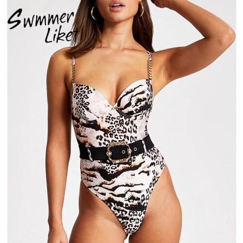 V-neck swimsuit female Buckle belt bodysuits one-piece swimwear High cut Black monokini Fashion bathing suit women bathers new